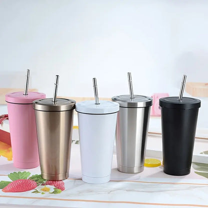 Iced Coffee Tumbler 500ml with Lid and Straw